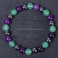 Detail of 8mm amethyst and hematite beaded bracelet for anxiety and stress relief - Purple Green Hematite Combination (Anxiety & Stress-14)