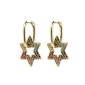 Boucles d'oreilles créoles dorées en U avec hexagrammes et zircons colorés - Étoile / Coloré