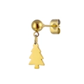 Golden stainless steel stud earrings featuring a minimalist ball and Christmas tree pendant - Christmas Tree Pendant Style (No. 22) / Gold