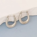 Sliver geometric stainless steel earrings with textured diagonal pattern and lever-back - Silver Style K7-50