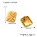 Square woven texture earrings in gold titanium steel with back view and butterfly backs - One Pair / Gold