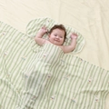 Bamboo cotton baby blanket and pillow set with green rabbit pattern in soft gauze - Smiling Bunny