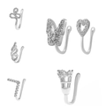 6pcs set of silver U-shaped non-piercing nose rings with zircons and various charms - Diverse Fashion Elements Set / 6-Piece Set / Silver