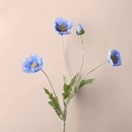 Realistic blue artificial poppy stem with blooming silk flowers for wedding decoration - Aquamarine