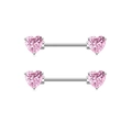 Pink heart-shaped zircon nipple rings with silver stainless steel barbell set - Zirconia Heart Pair