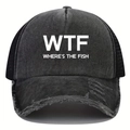 Cappello trucker grigio scuro in stile vintage con stampa WTF e retro in rete - Taglia unica / Nero