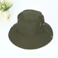 Olive green wide brim hiking sun hat with breathable metal eyelets for outdoor activities - One Size / Army Green