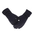 Close-up of black thermal fleece gloves with premium leather-trimmed elastic wrist cuffs - Black
