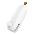 Portable mini heat sealer in white finish with brown leather lanyard and LED indicator - 5th Gen Rechargeable-White