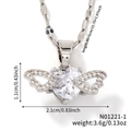 Macro shot of silver winged heart pendant with zircon showing precise 2.1x1.1cm dimensions - Silver Clear Style (N01221-1)