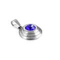 Polished stainless steel round pendant featuring a vibrant blue zircon gemstone inlay - Dark Blue