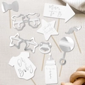 Kit accessoires photo bébé en argent et blanc pour décoration fête d'anniversaire - Argenté