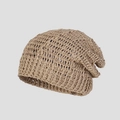 Berretto slouchy in maglia di lino kaki traspirante in stile vintage all'uncinetto - M (56-58cm) / Cachi