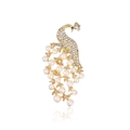 Broche paon dorée ornée de strass blancs et de plumes en perles d'imitation - Paon Doré Plumes de Queue en Perle (XD825296)