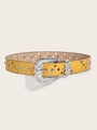Dettaglio cintura gialla a coccodrillo con fibbia a farfalla di diamanti e occhielli - Fibbia a Farfalla con Strass/Motivo Coccodrillo / Giallo