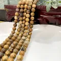 Natural wood grain stone round bead strands in earthy brown and beige tones - Picture Stone 49 / 6mm / Approx 63pcs