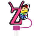 Rainbow butterfly straw topper with hot pink letter Z made of flexible silicone - Letter Z