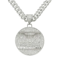 Macro shot of silver hip hop pendant featuring the Last Supper relief with crystal details - Necklace Set-50cm Cuban Chain / Silver