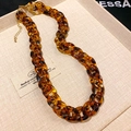 Vintage amber resin chunky chain necklace with gold adjustable lobster clasp for women - 67# Necklace - Gold - Amber Tortoiseshell Large Ring