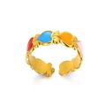 Dettaglio dell'anello in acciaio oro 18K con cuori colorati in smalto e finitura - Oro Cuore Colorato (JZ6339G)