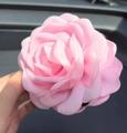 Pink chiffon fabric rose hair claw clip shown in a close-up handheld view for women - 9cm / Light Pink