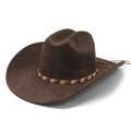 Classic dark brown suede western cowboy hat with beaded band and adjustable leather strap - M (56-57cm) / Brown