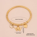 Golden stainless steel open bangle with crown, angel and heart charms on pink backdrop - Smooth Style Cupid Crown Heart (3#)