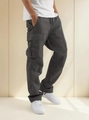 Men's cargo work pants in dark grey color featuring multiple pockets and drawstring waist - S / Gray