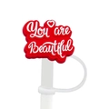 Red heart-shaped Stanley straw cover with You are beautiful inspirational lettering - 17-You are beautiful