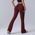 High waist peach lift flare yoga pants in deep red stretchy quick dry fabric - Dark Coffee
