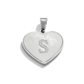 Polished silver heart pendant with engraved letter S for DIY stainless steel jewelry - S / Steel