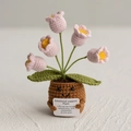Handmade crochet pink flower plant in brown pot with emotional support card gift - 5-Head Lily of the Valley - Pink