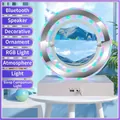 Lampe à sable mouvant bleu avec haut-parleur Bluetooth et éclairage RGB sur socle blanc - Modèle rechargeable / Bleu