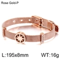 Rose gold mesh watch band bracelet with star charm and sparkling rhinestone accents - Eight Point Star Style (KB114038-KHY)