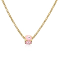 Golden woven chain necklace with pink evil eye cube pendant for daily wear - Pink