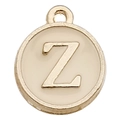 Round gold-plated alphabet charm with white enamel featuring letter Z for DIY jewelry - Letter Z / 1 Piece (12x14mm) / Champagne