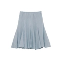 Blue and brown checkered A-line midi skirt with high waist and large flared hemline - XS / As Shown