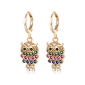 Golden owl hoop earrings with colorful micro-pave zircons and sparkling crystals - Owl Ear Buckle / Gold Multi-color