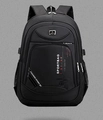 Black casual sport backpack in durable oxford fabric with fashion lettering - 9057 Black