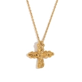 Collana con croce in acciaio al titanio placcato oro con trama martellata effetto lava - Collana Classica con Pendente a Croce / Oro