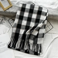 Faux cashmere black and white checkered scarf with fringe tassels for winter warmth - Black White (1445)