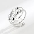 Silver rotatable anti-stress ring with double-layered spinning metal beads - Multi-layer Interwoven Beads Style (AJ119)