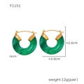 Green resin hoop earrings with gold metal accents in a bold C-shape style - F1151 Green Resin Hoop