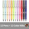 Set of 12 inkless eternal pencils in vibrant colors with ergonomic grip and 12 extra nibs - Color Pencil and Nib Full Set / Colorful