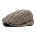Winter chunky cable knit newsboy cap in coffee brown with warm fleece lining - Khaki