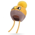Cappello bimbo in maglia con pompon gialli, paraorecchie e ricamo di occhi cartoon - Giallo