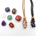 Detail of adjustable woven cord nets with seven colorful natural crystal energy stones - Black Net + Coffee Net + 7 Stones