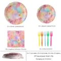 Colorful watercolor paper plates and napkins set for parties with 10 plastic forks - Watercolor Plates Napkins Cups Forks Set