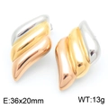 Three-tone wave textured geometric earrings in gold silver and rose gold finishes - Tri-color Splicing Wave Texture Style (KE114288-KFC)