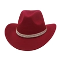 Classic red felt cowboy hat with sparkling rhinestones and white pearl band detail - One Size / Burgundy